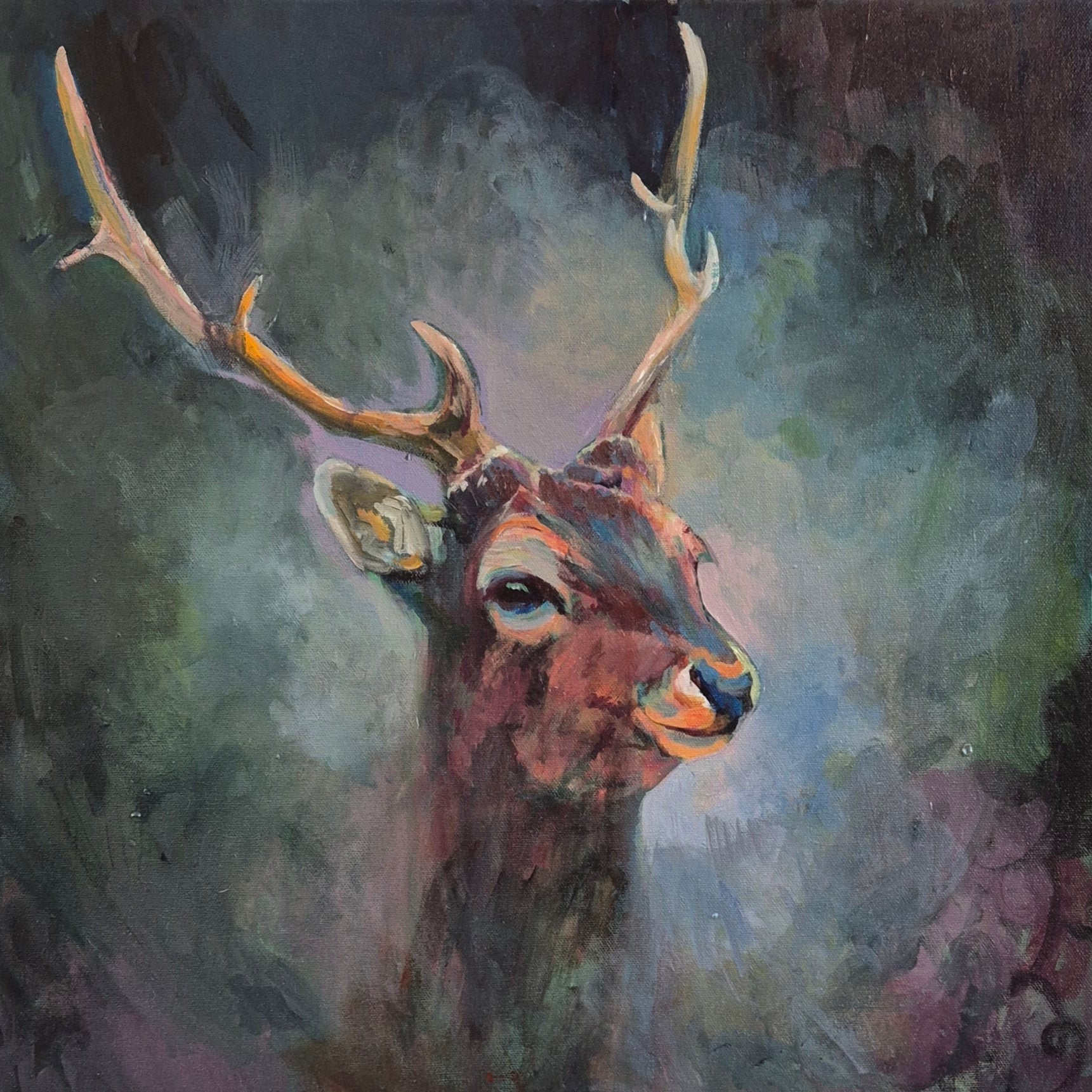'Carsington' - Original Stag Painting 50 x 50 cm