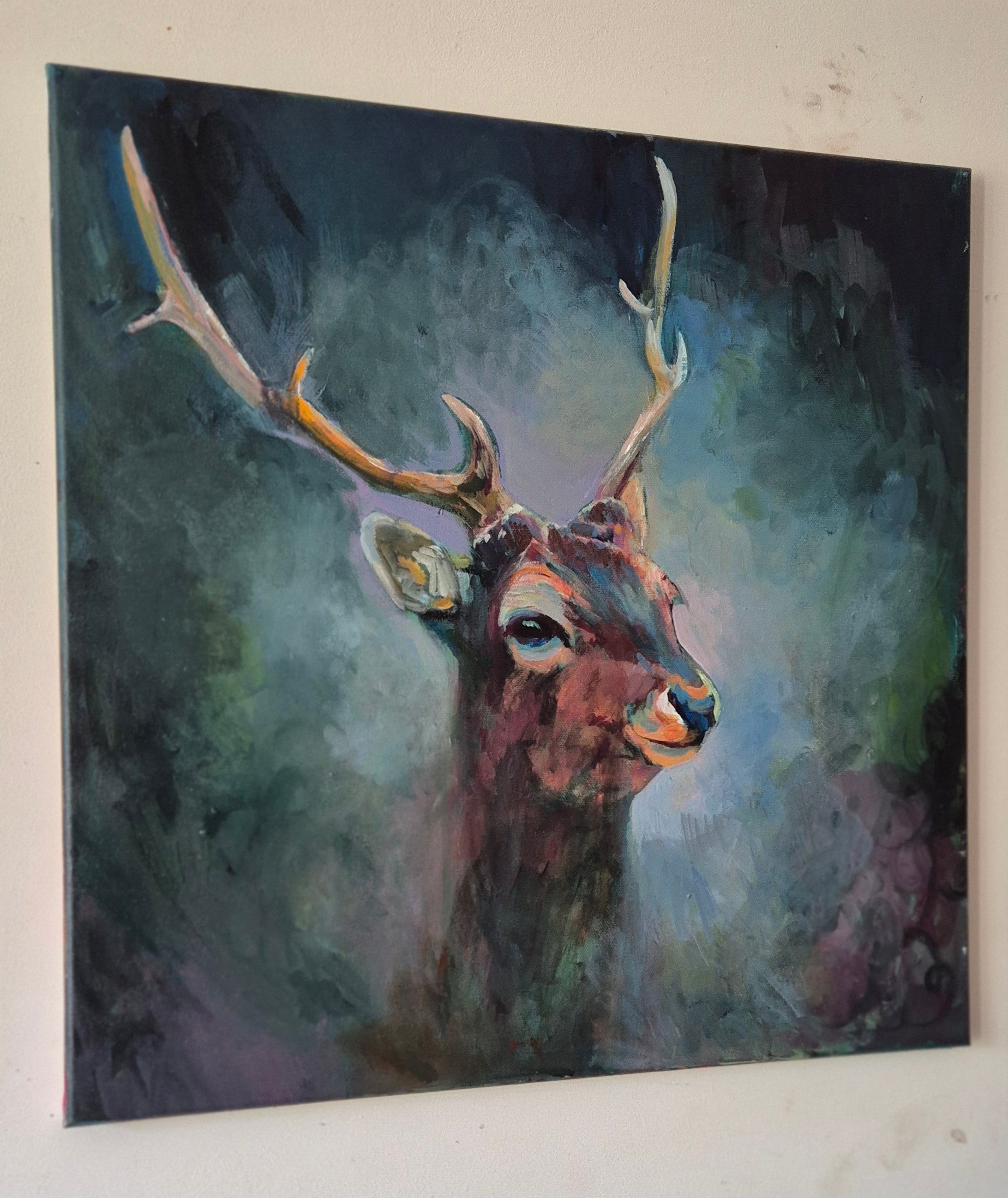 'Carsington' - Original Stag Painting 50 x 50 cm
