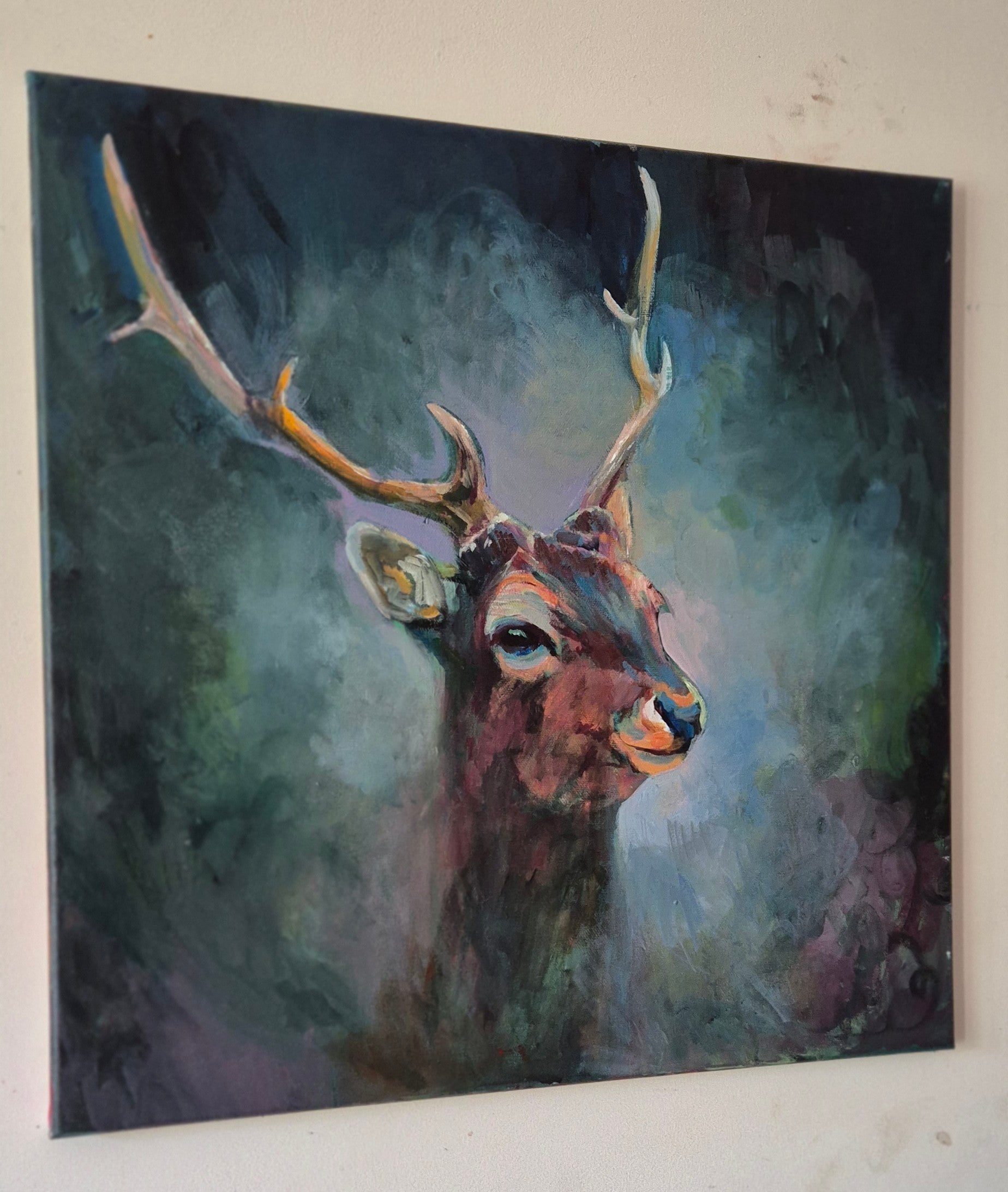 'Carsington' - Original Stag Painting 50 x 50 cm