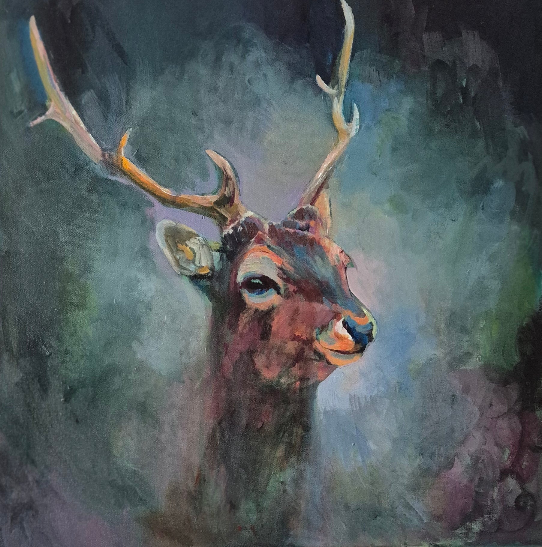'Carsington' - Original Stag Painting 50 x 50 cm