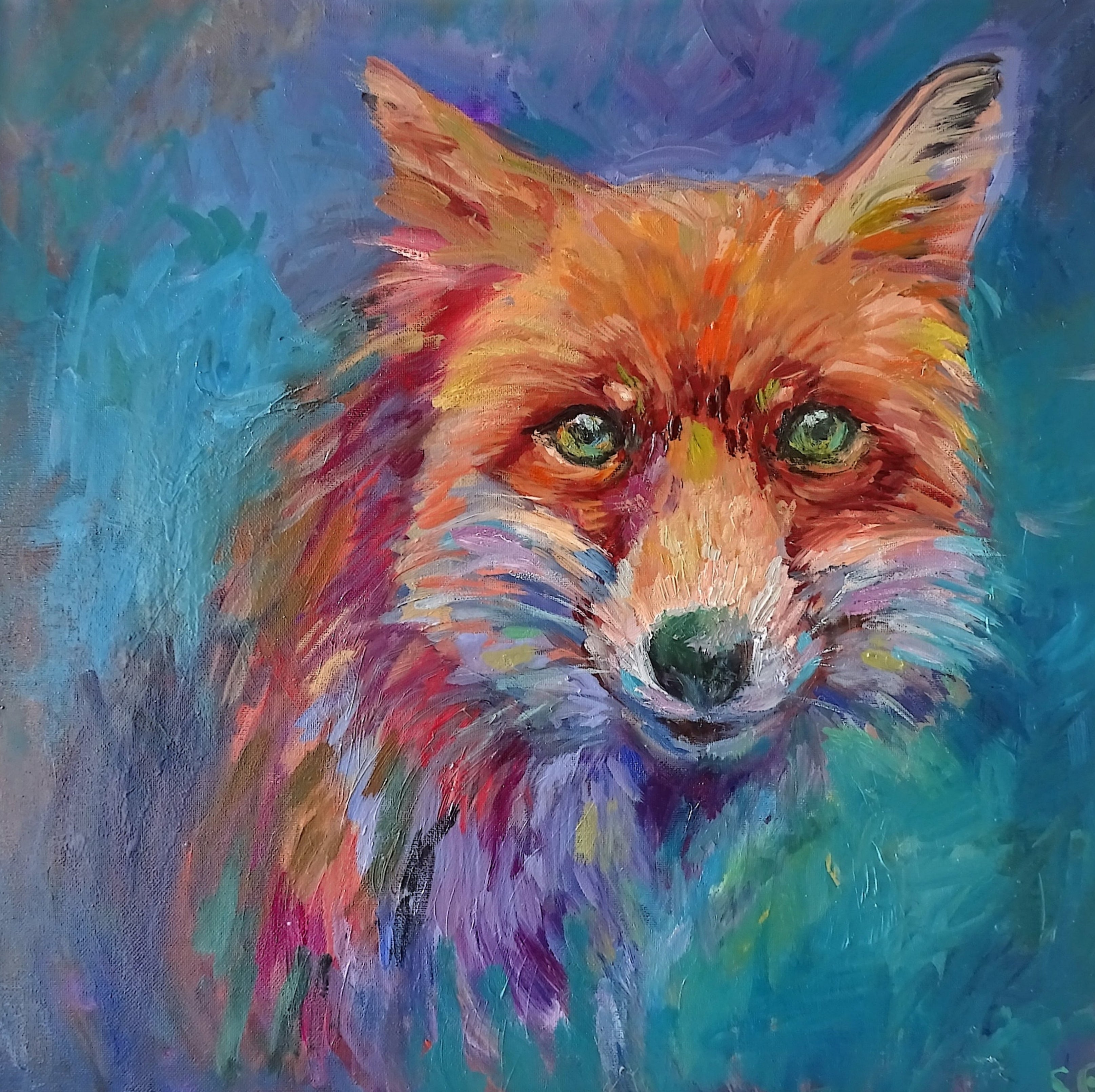 'Seen at Twilight' - Original Fox  Oil Painting 50 x 50 cm/ 20 x 20"