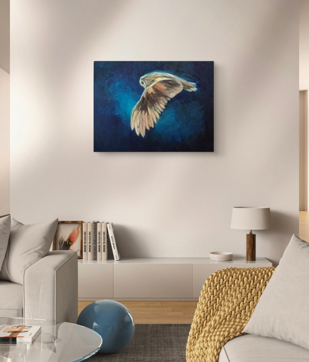 'Silent Light' - Original Barn Owl Oil Painting - 50 x 60 cm