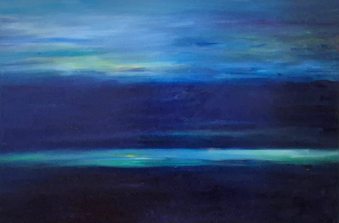 Abstract painting with dark blue and black tones