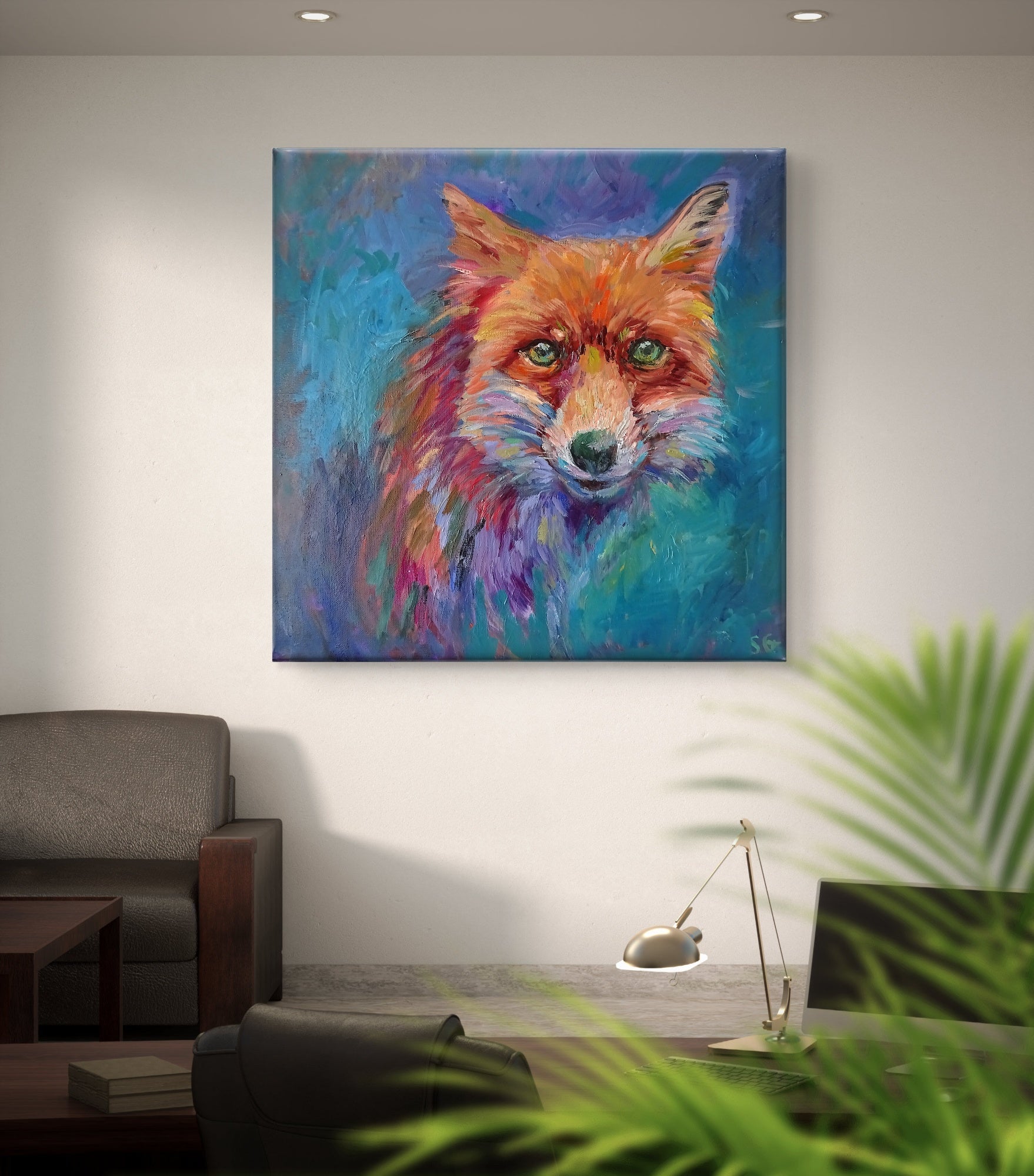 'Seen at Twilight' - Original Fox  Oil Painting 50 x 50 cm/ 20 x 20"