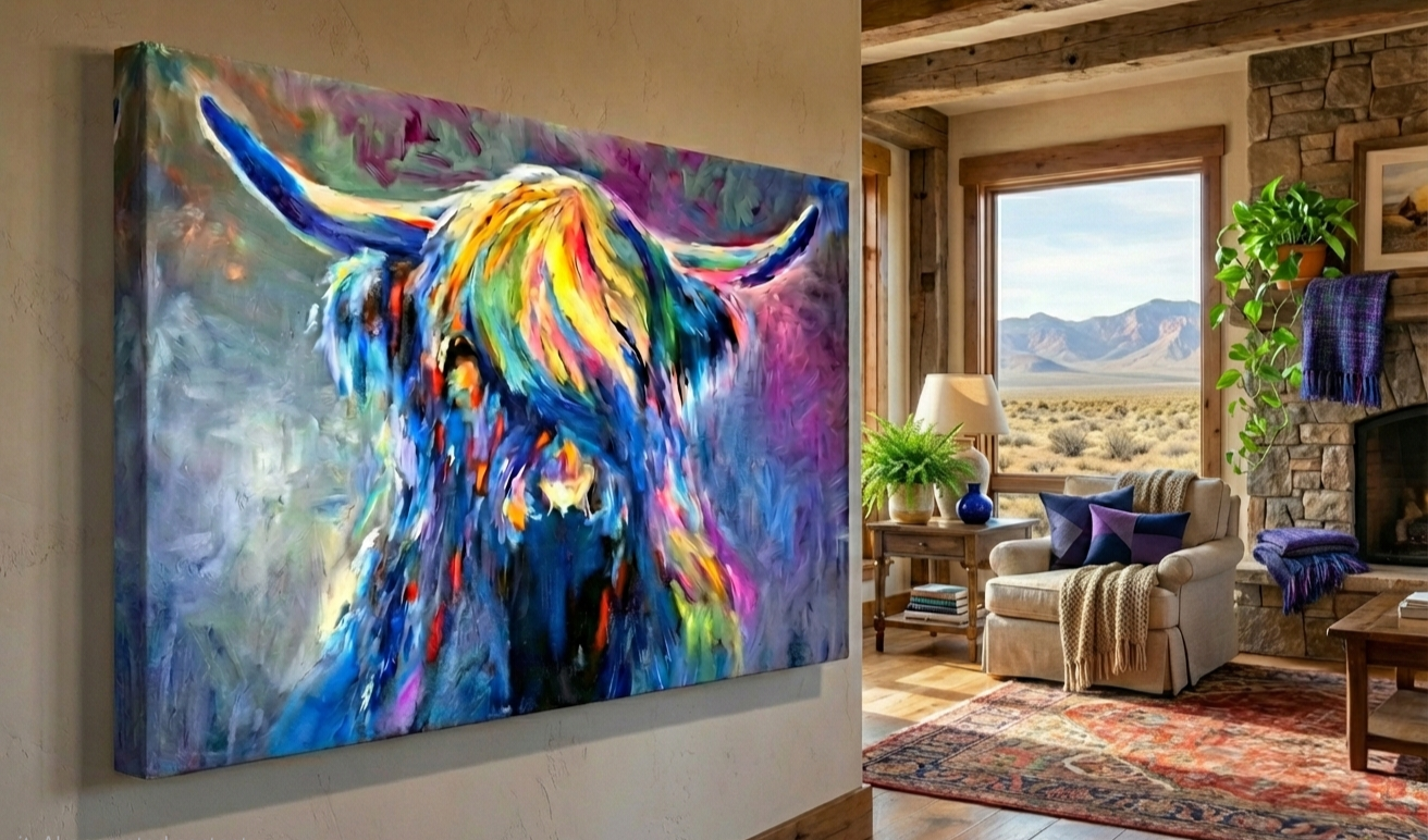 Nevada - Original Highland Cow Oil Painting. 80 x 50"