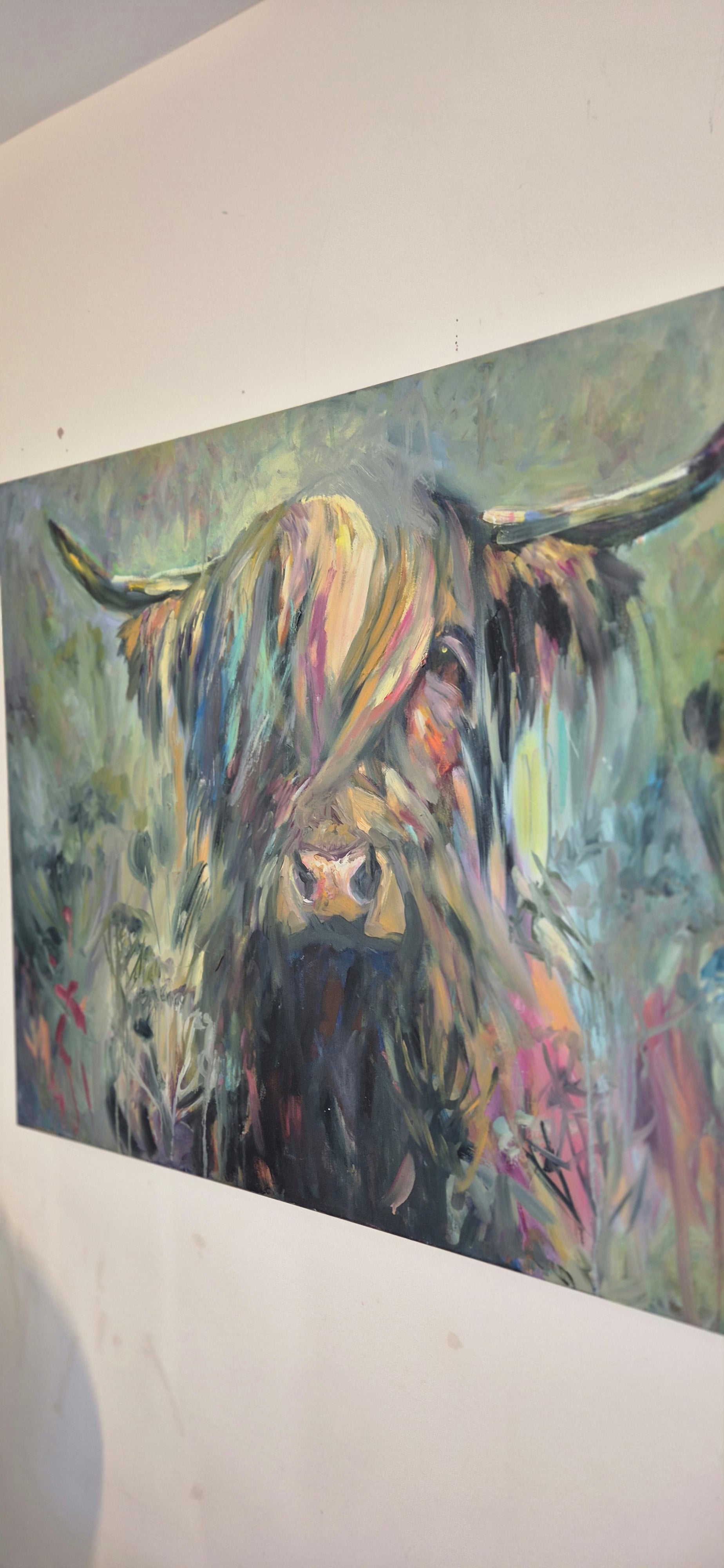 'Isle of Canna' Original Highland Cow Oil Painting. 80 x 100 cm/30 x 40 "
