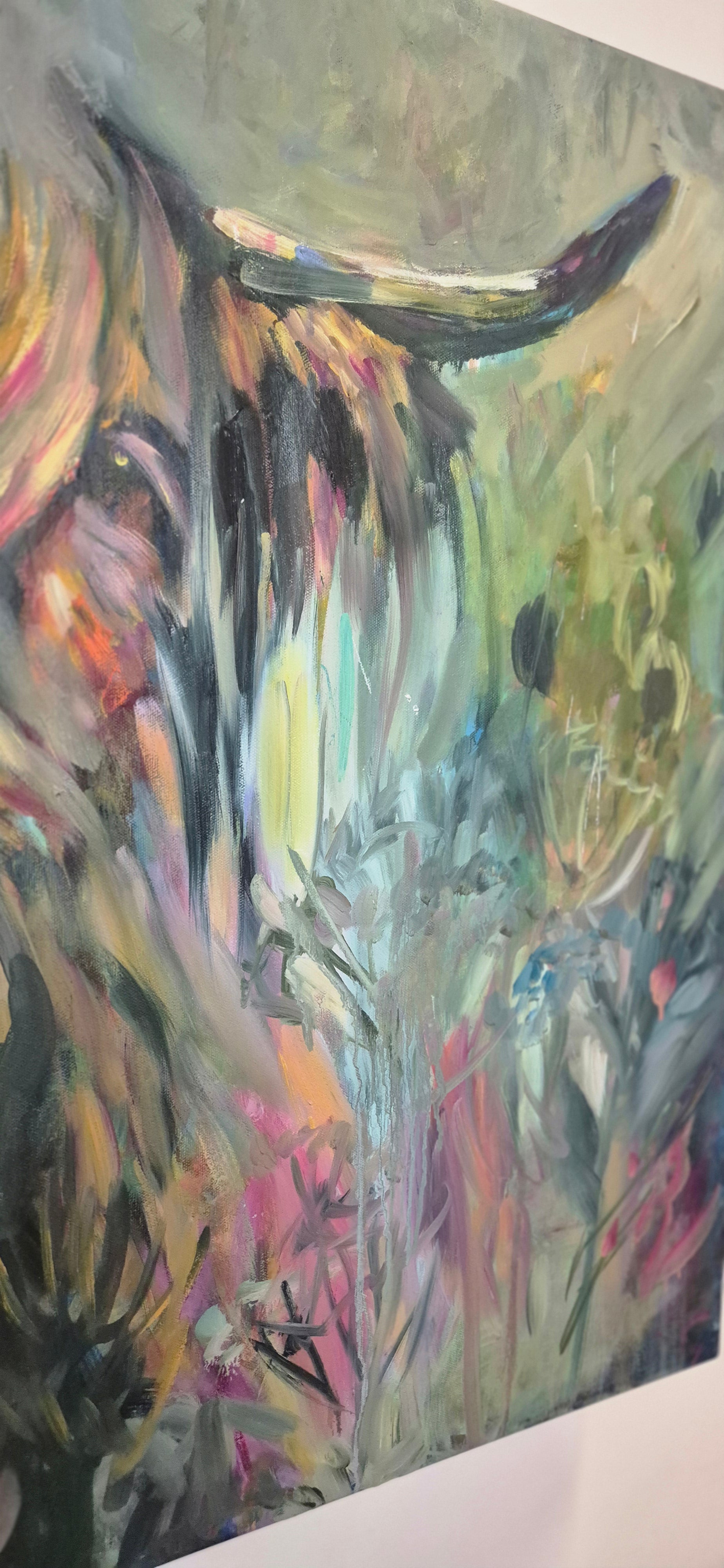 'Isle of Canna' Original Highland Cow Oil Painting. 80 x 100 cm/30 x 40 "