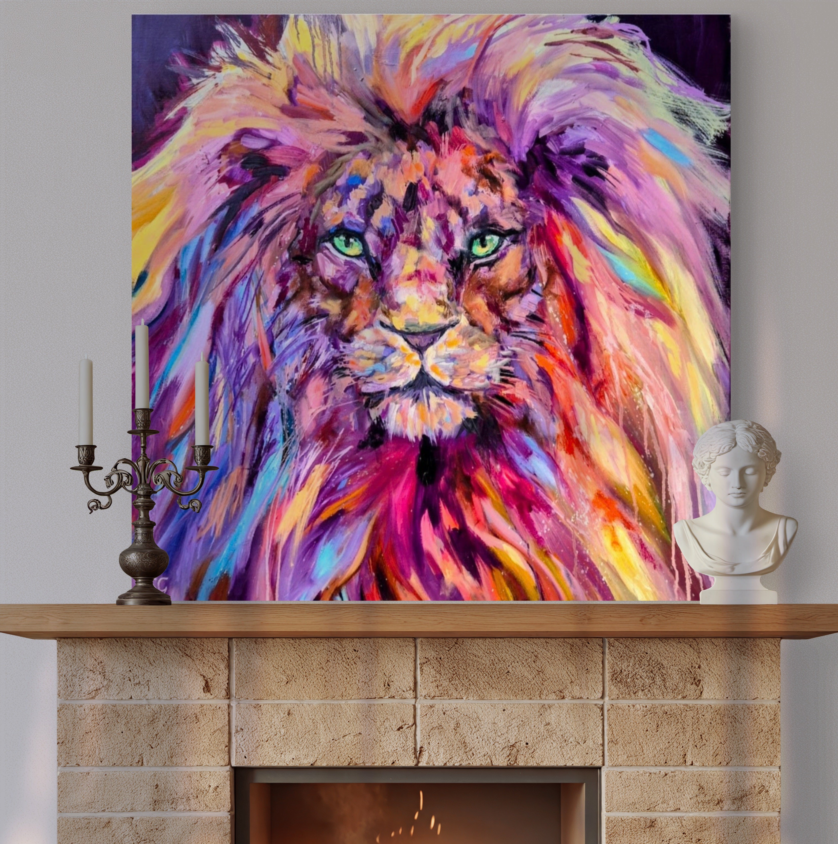 'Majestic Heart' - Original Lion Oil Painting 70 x 70 cm