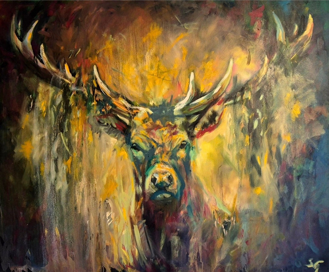 'Idris' Original Red Deer Stag Oil Painting. 120 x 150 cm/40 x 60"