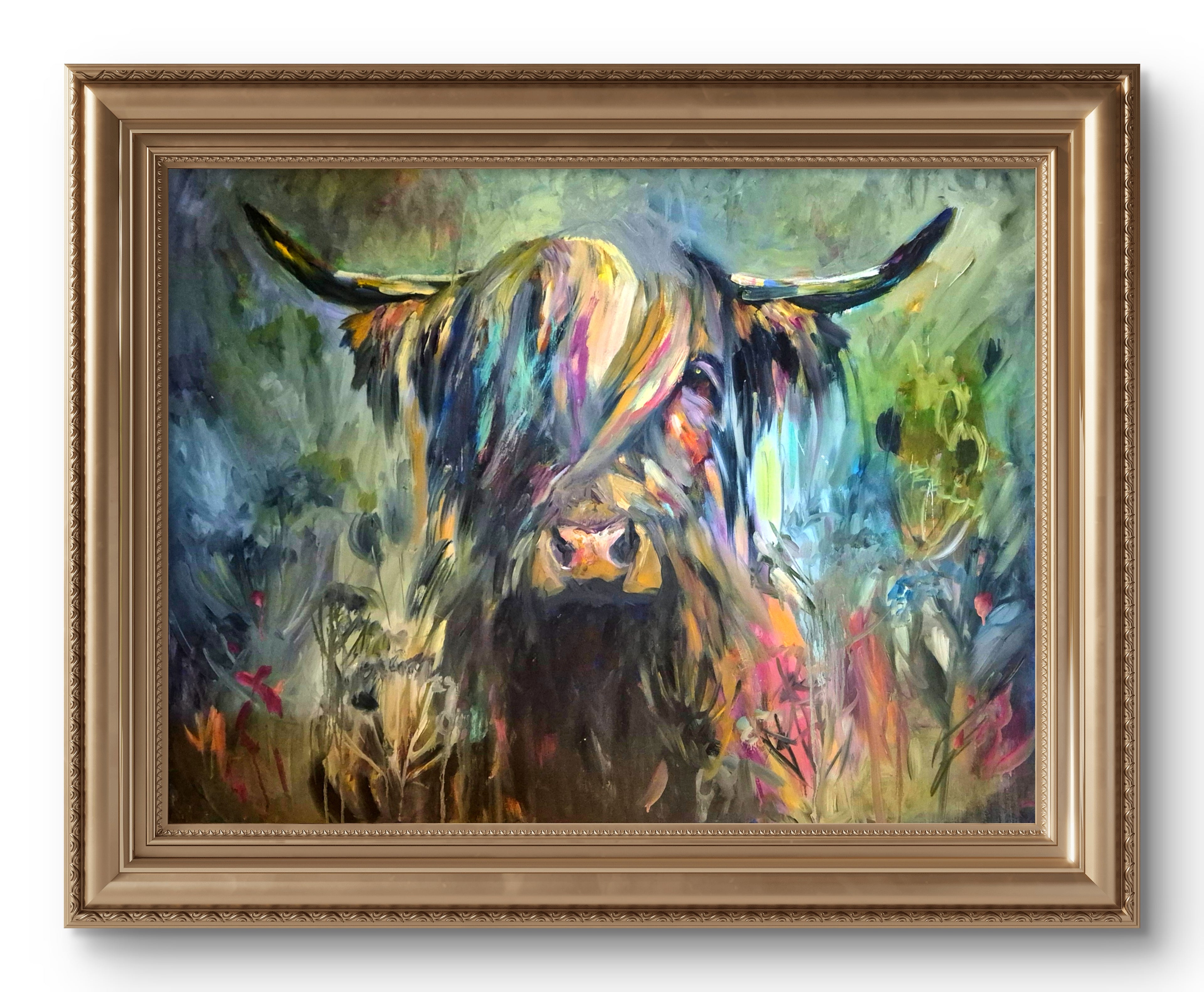'Isle of Canna' Original Highland Cow Oil Painting. 80 x 100 cm/30 x 40 "
