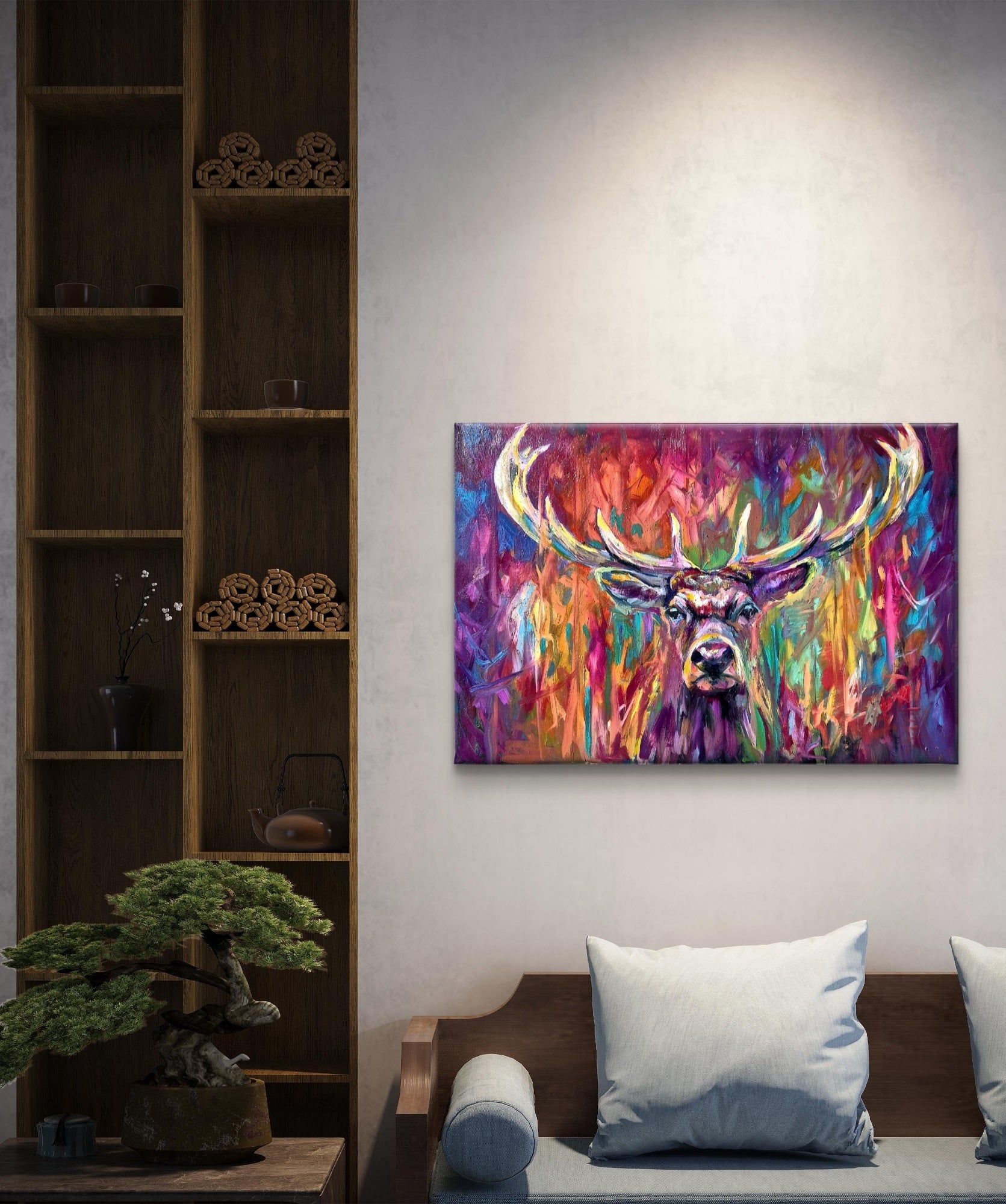 'Crowned in Colour' Original Red Deer Stag Oil Painting. 90 x 60 cm