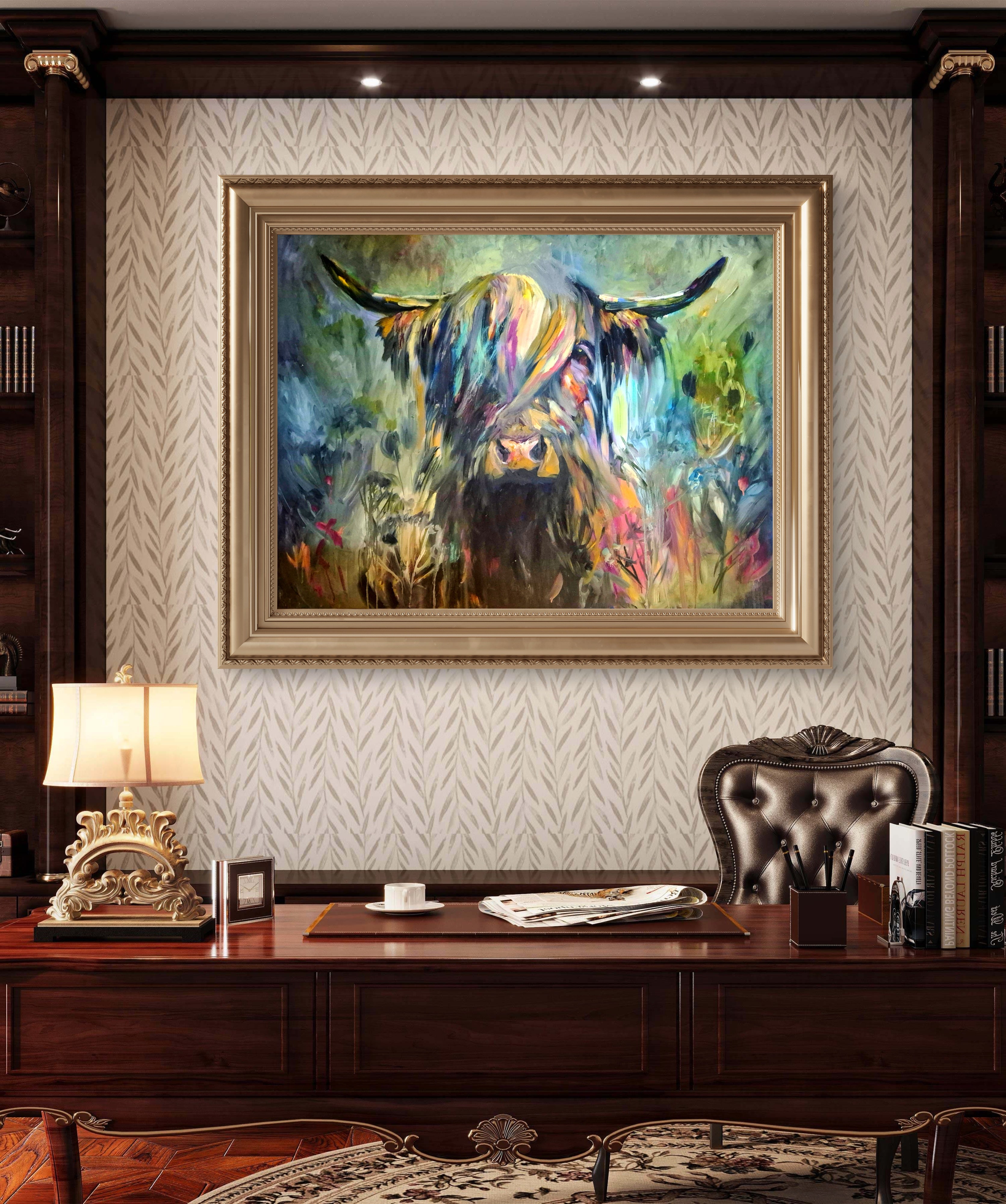 'Isle of Canna' Original Highland Cow Oil Painting. 80 x 100 cm/30 x 40 "
