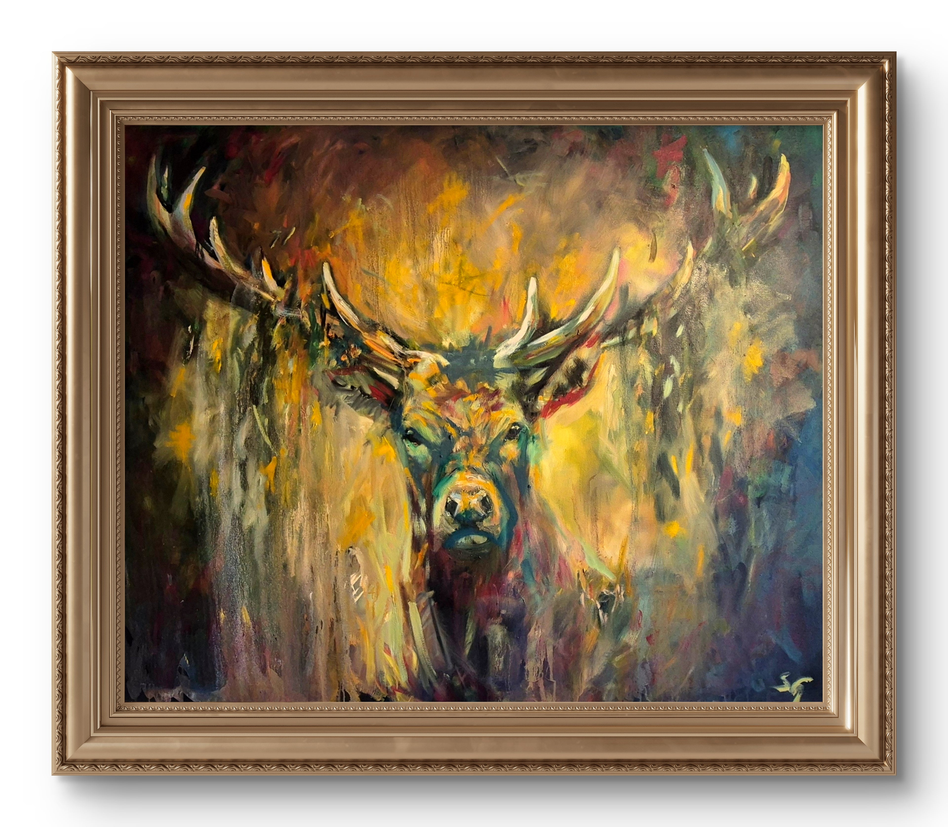 'Idris' Original Red Deer Stag Oil Painting. 120 x 150 cm/40 x 60"