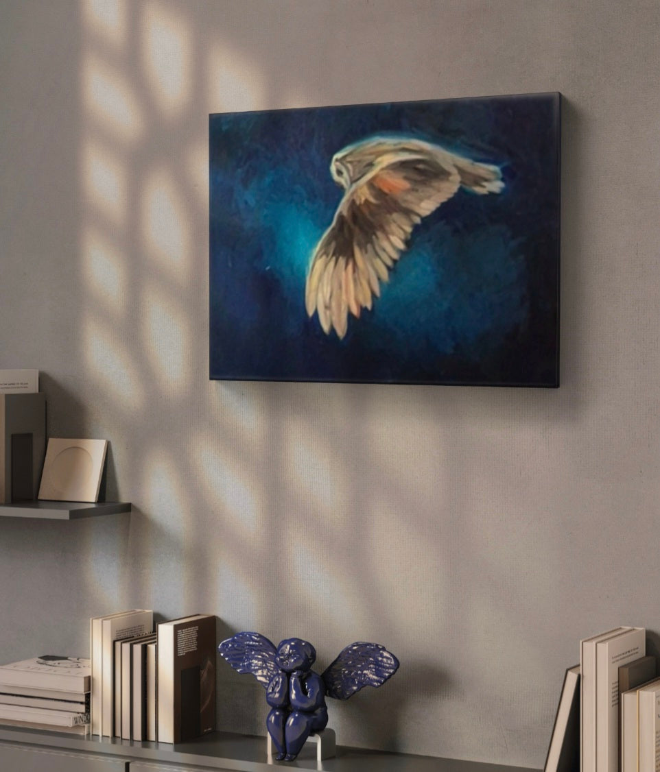 'Silent Light' - Original Barn Owl Oil Painting - 50 x 60 cm