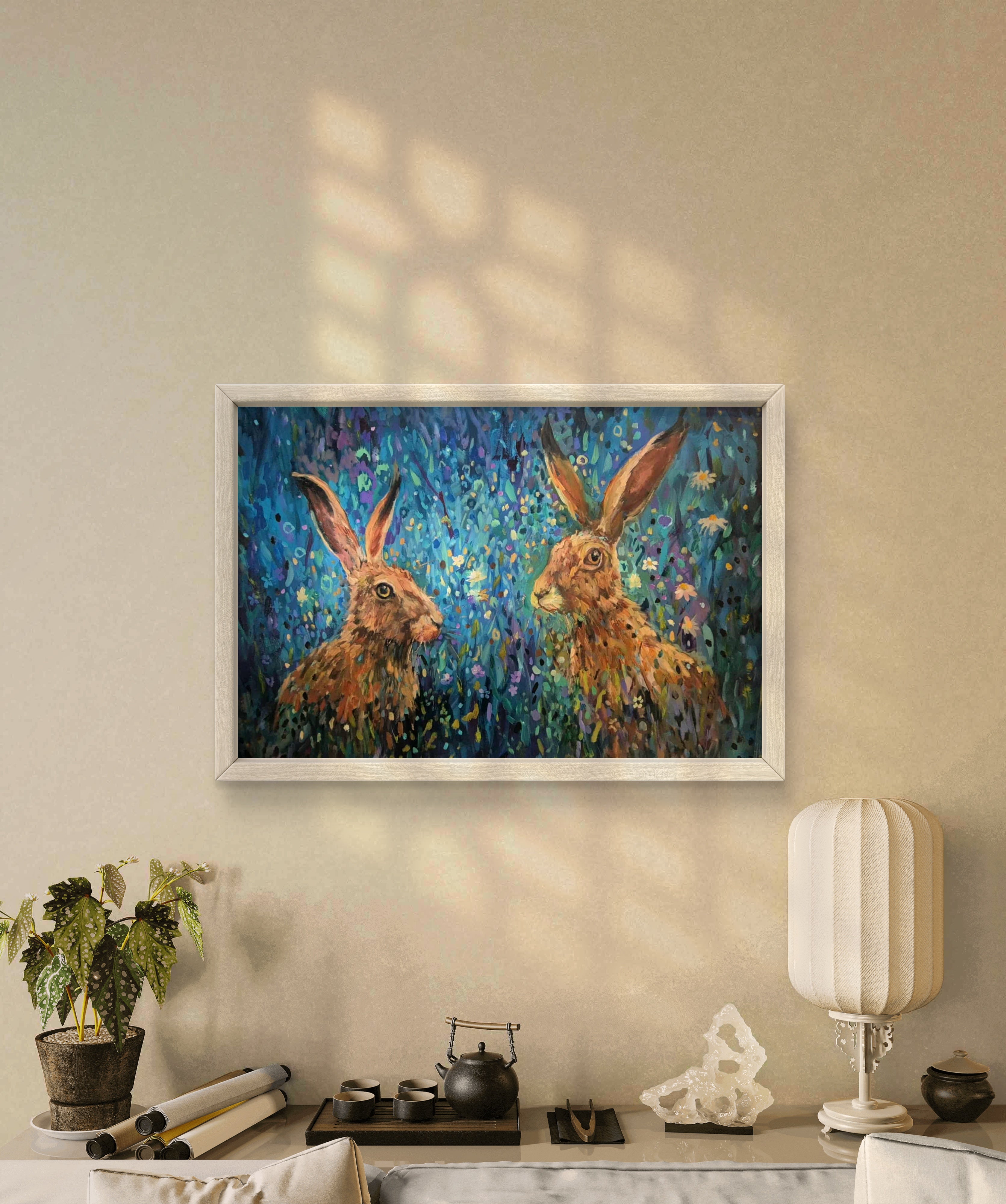 Playful Hares 60 x 90 cm (framed)