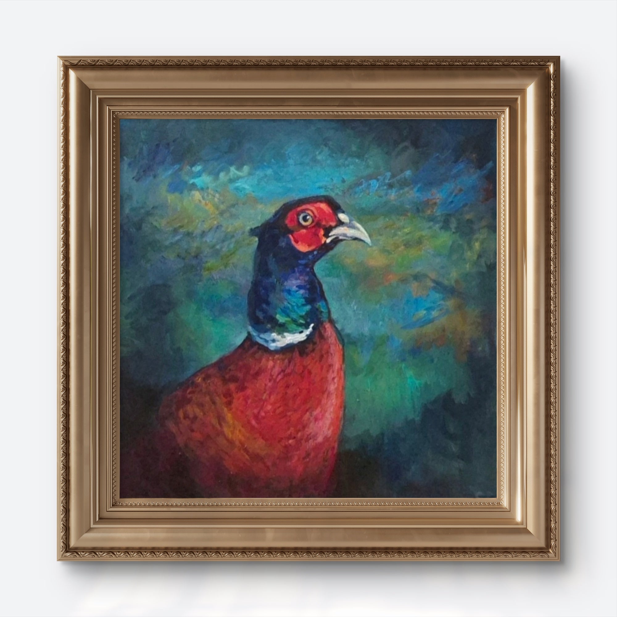 Sir Rouge - Original Pheasant Painting in Acrylic and Oil -50 x 50 cm/20 x 20 "
