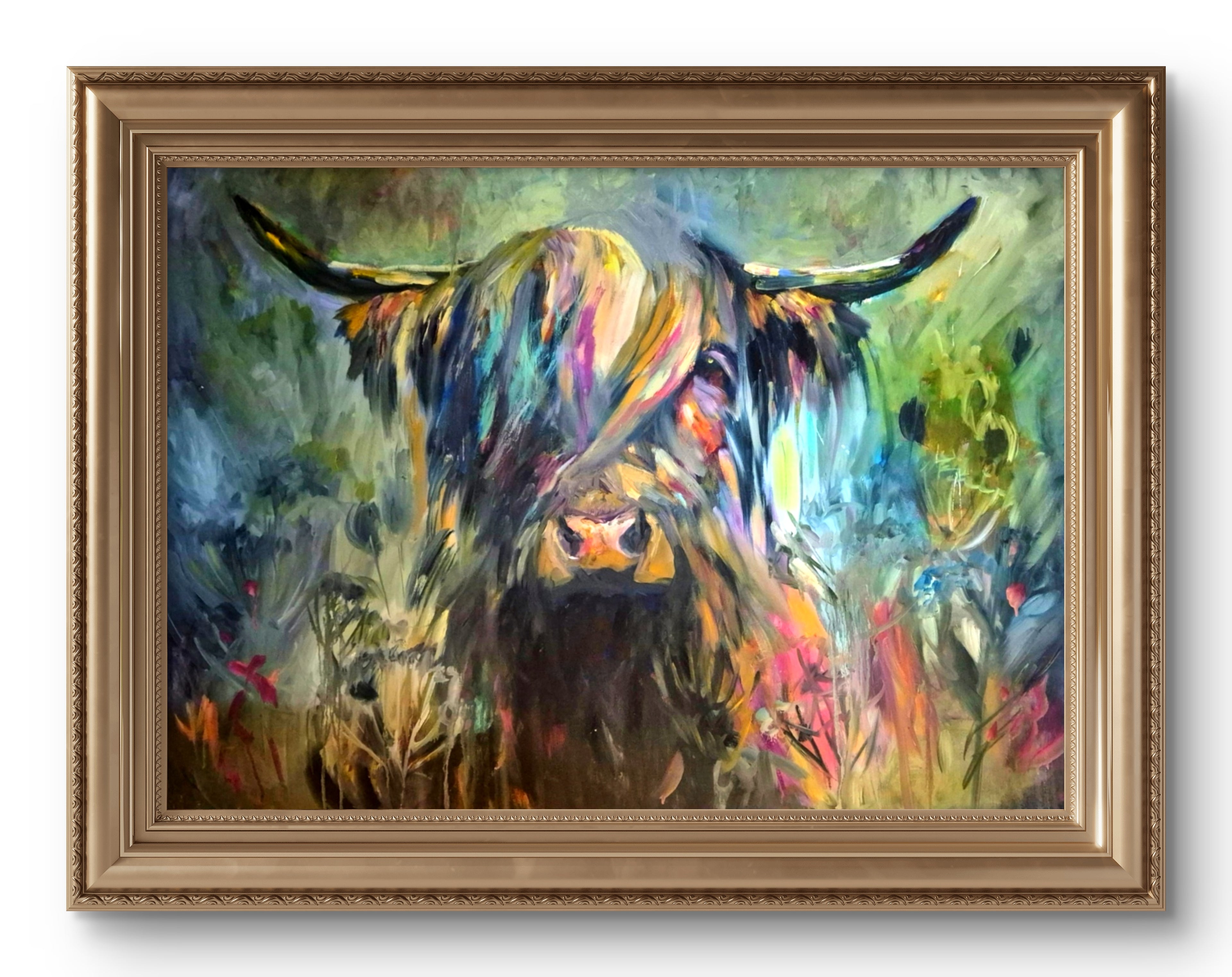 'Isle of Canna' Original Highland Cow Oil Painting. 80 x 100 cm/30 x 40 "