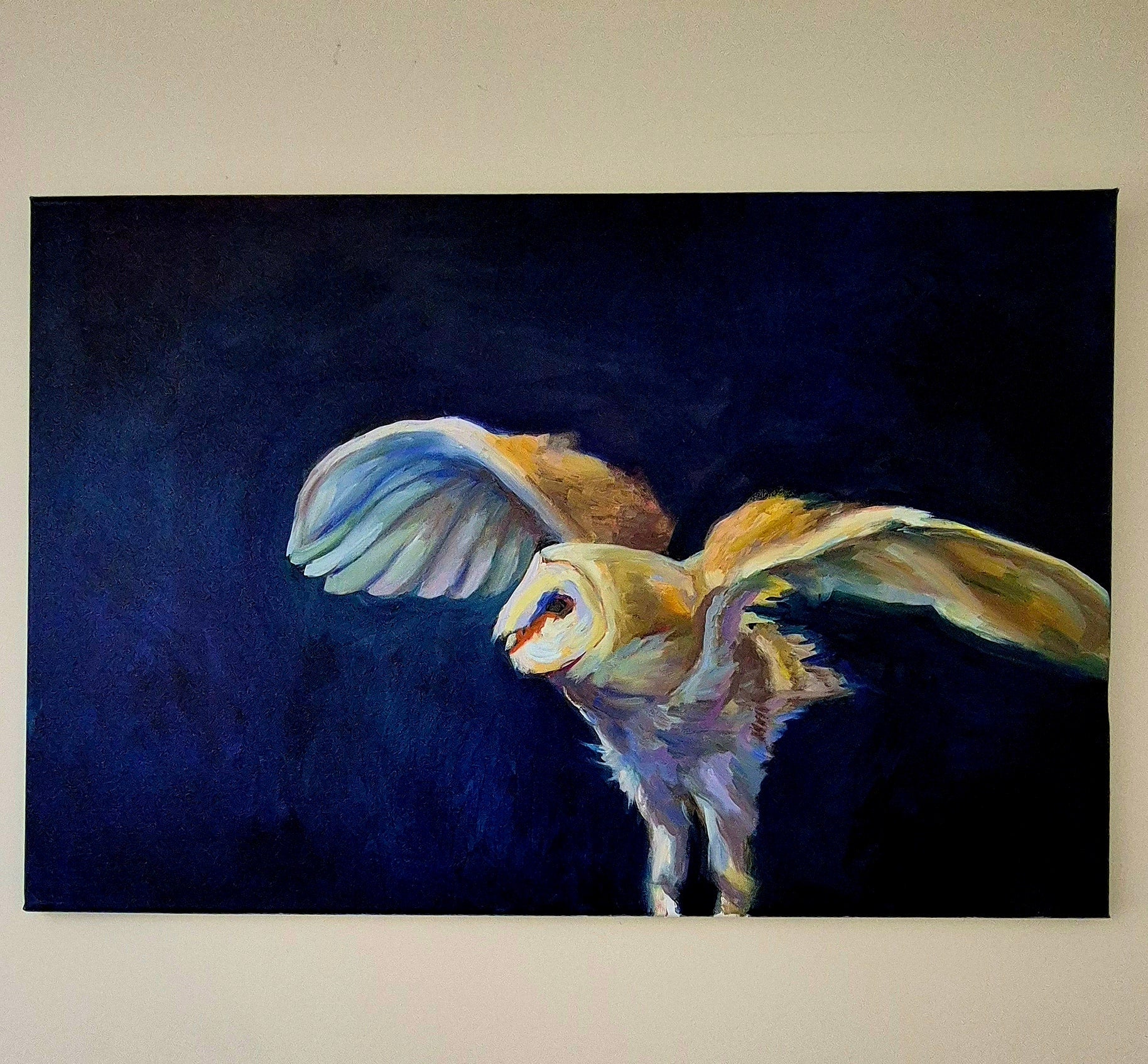 'Take-off' - Original Barn Owl Oil Painting - 50 x 80 cm