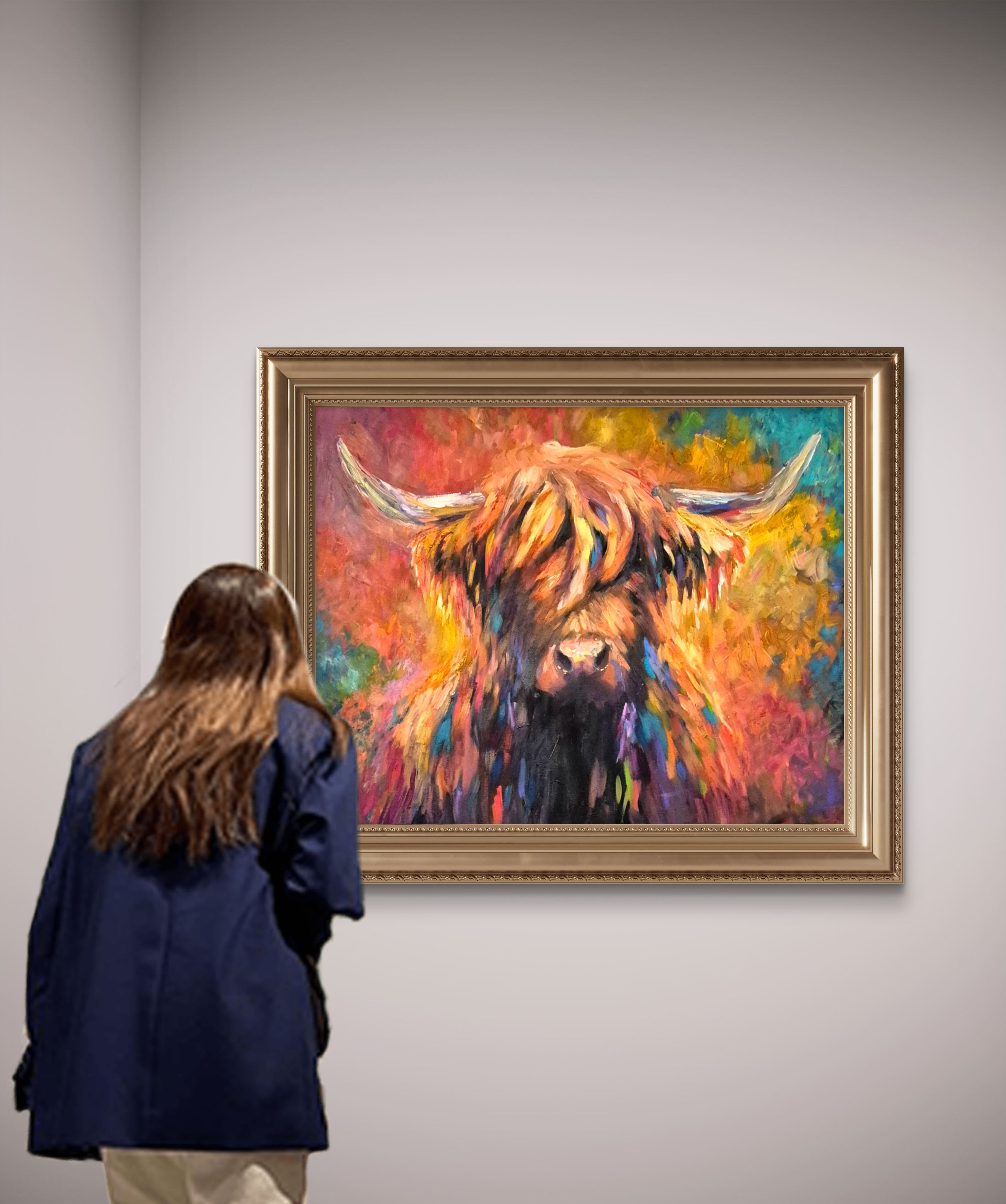 "Aviemore" Original Highland Cow Oil Painting 40 x 28"/76 x 100 cm