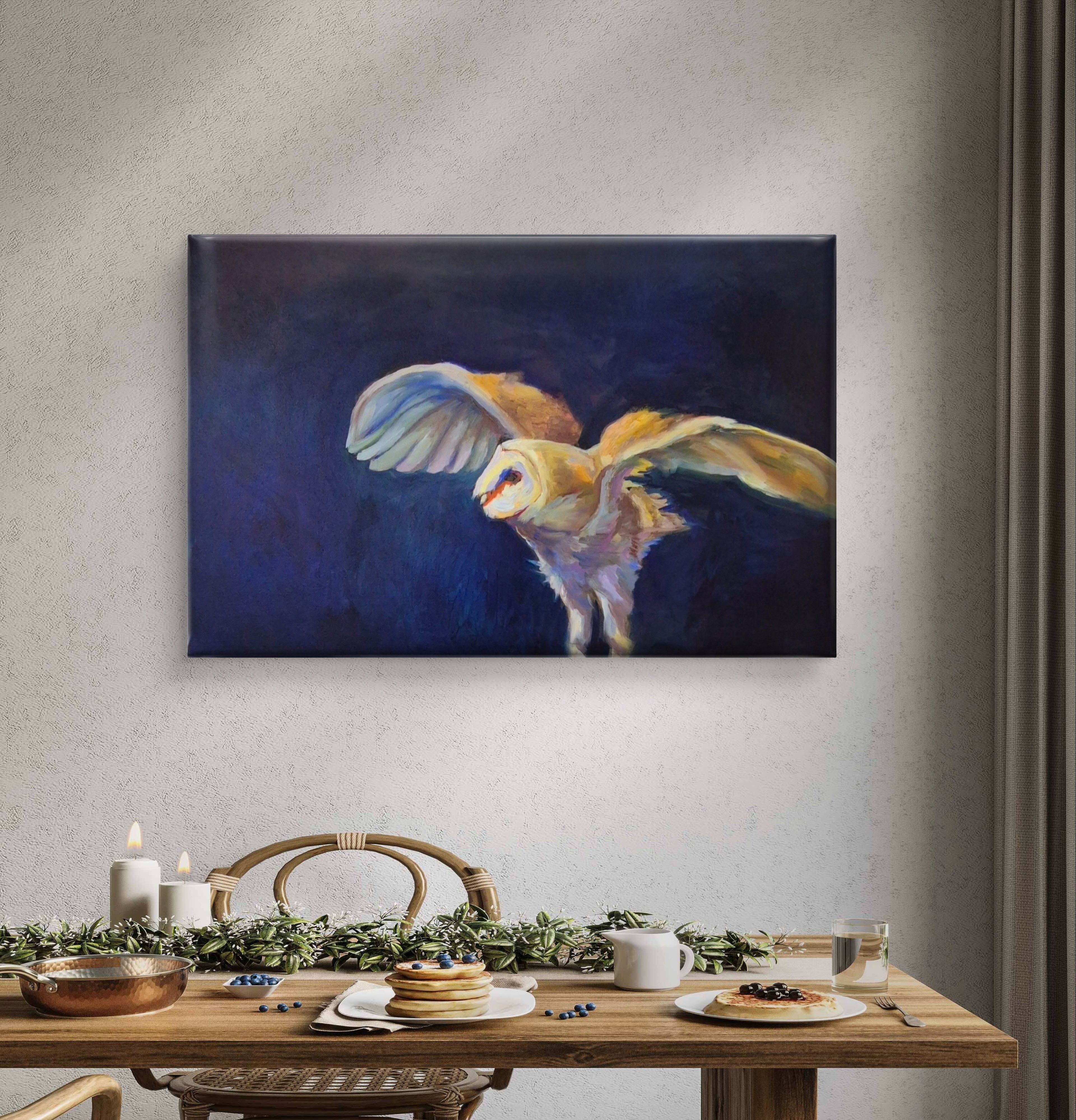 'Take-off' - Original Barn Owl Oil Painting - 50 x 80 cm