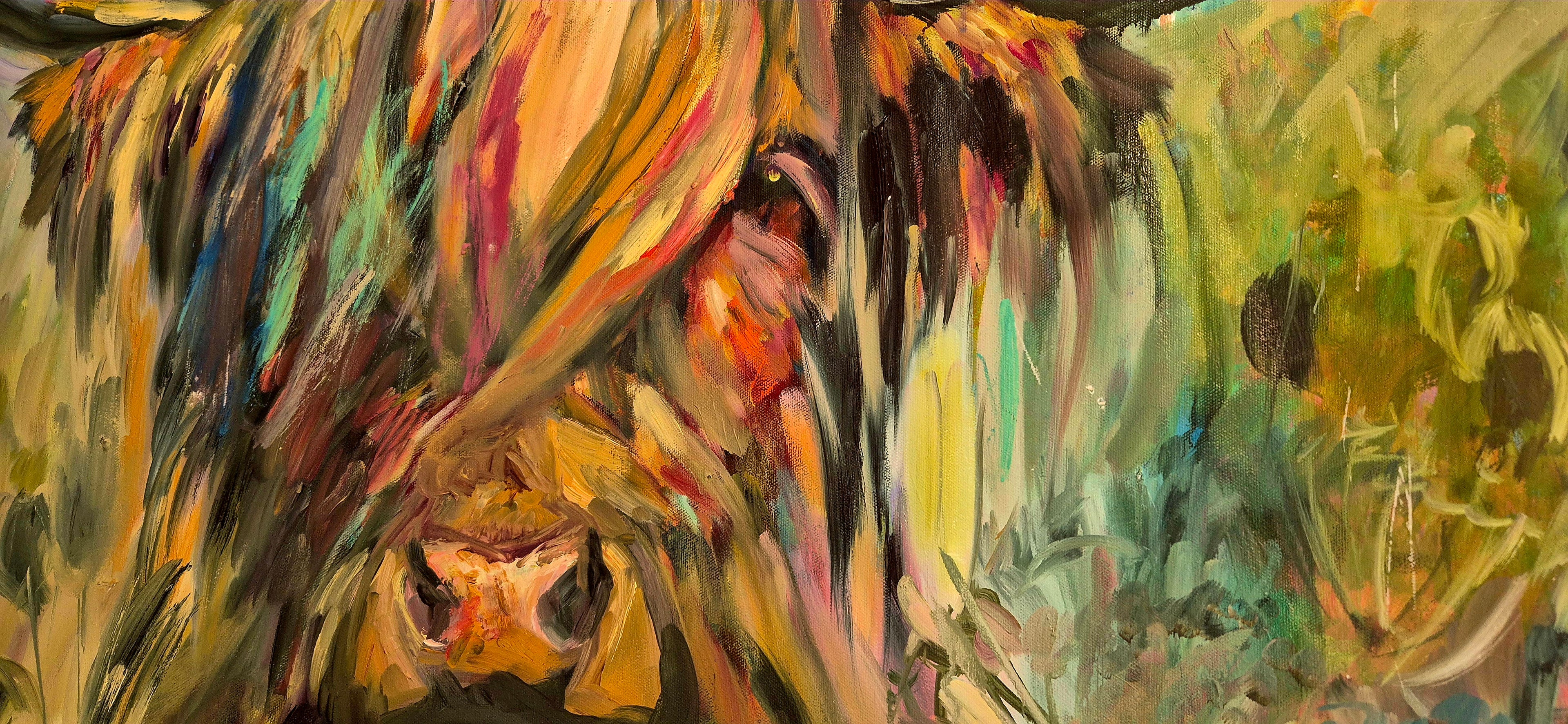 'Isle of Canna' Original Highland Cow Oil Painting. 80 x 100 cm/30 x 40 "