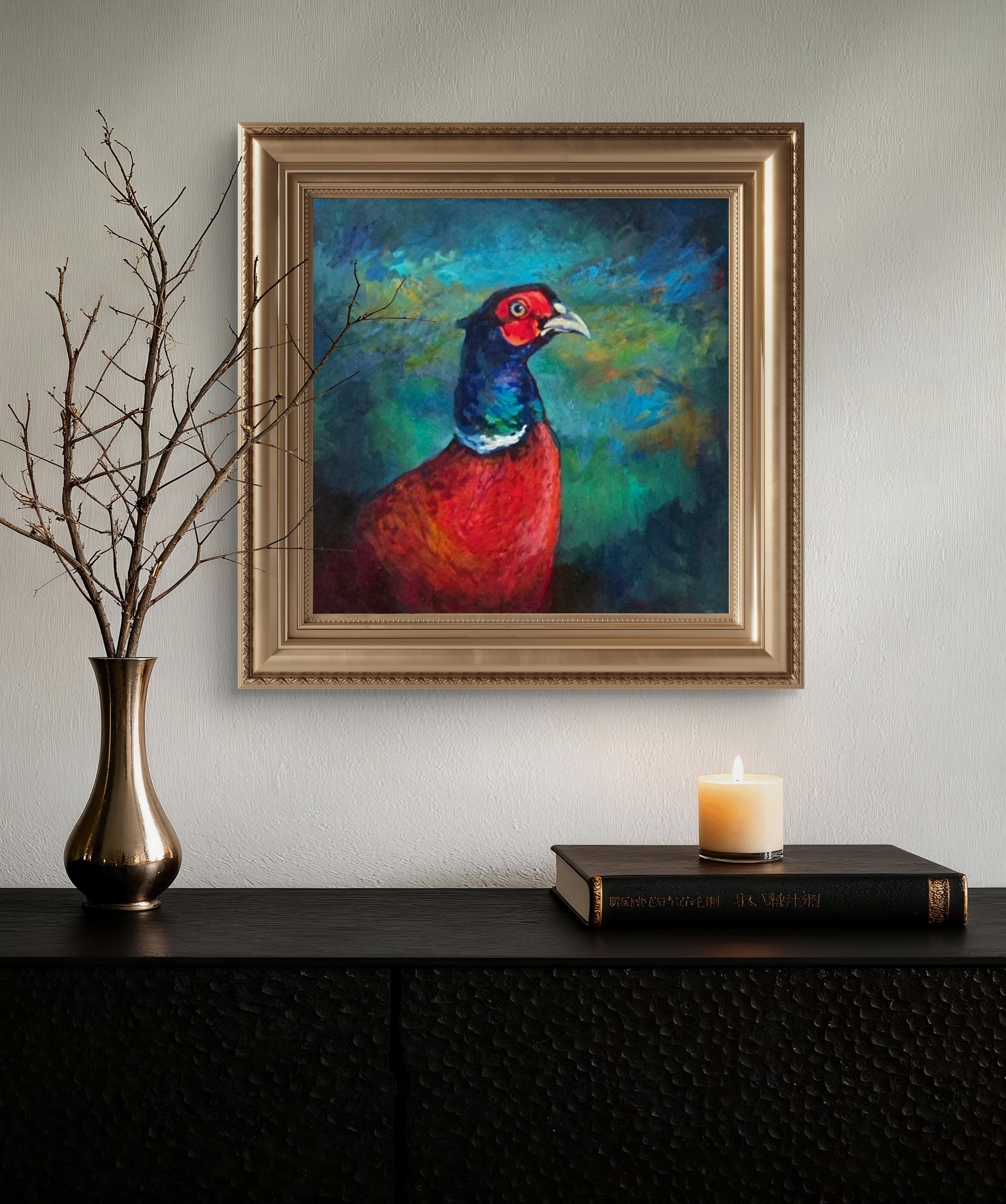 Sir Rouge - Original Pheasant Painting in Acrylic and Oil -50 x 50 cm/20 x 20 "