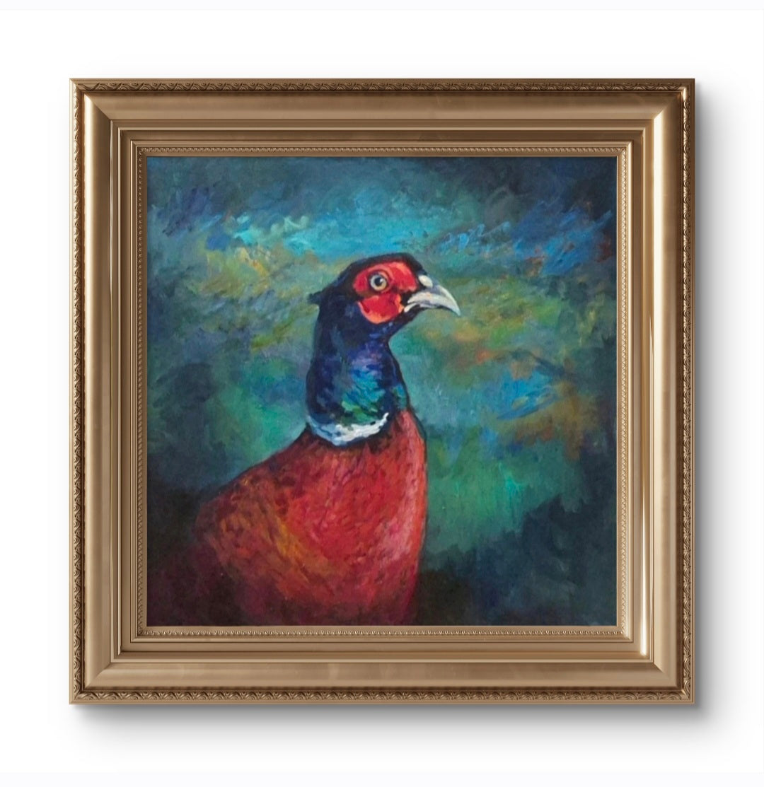Sir Rouge - Original Pheasant Painting in Acrylic and Oil -50 x 50 cm/20 x 20 "