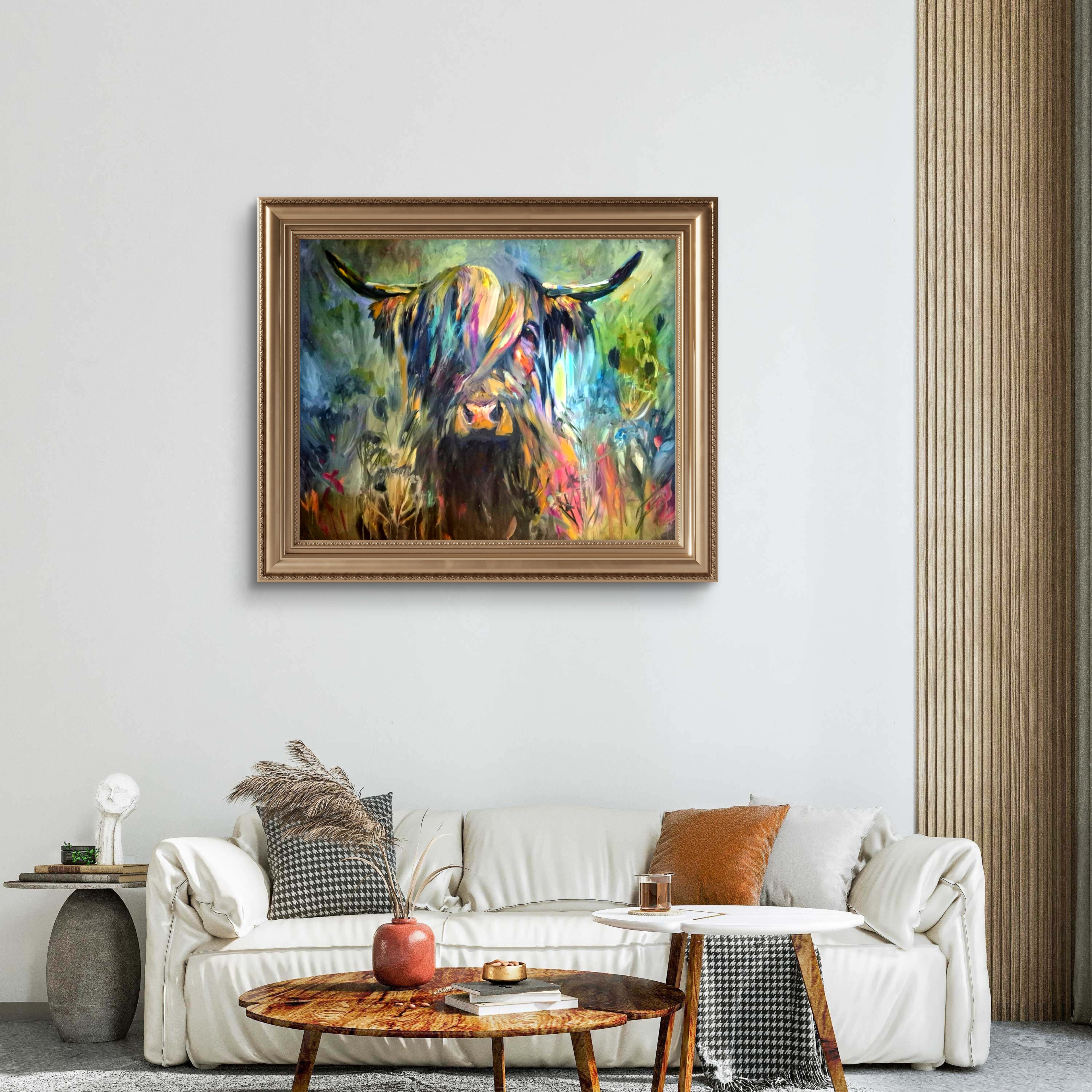 'Isle of Canna' Original Highland Cow Oil Painting. 80 x 100 cm/30 x 40 "