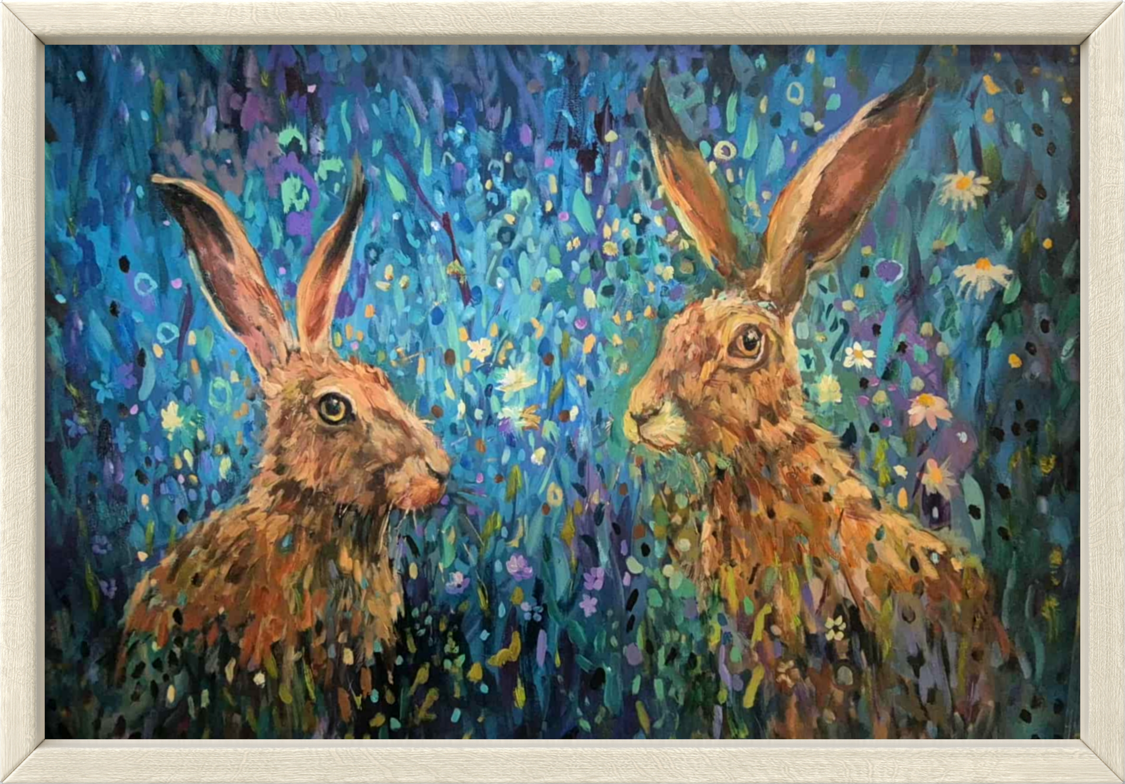 Playful Hares 60 x 90 cm (framed)