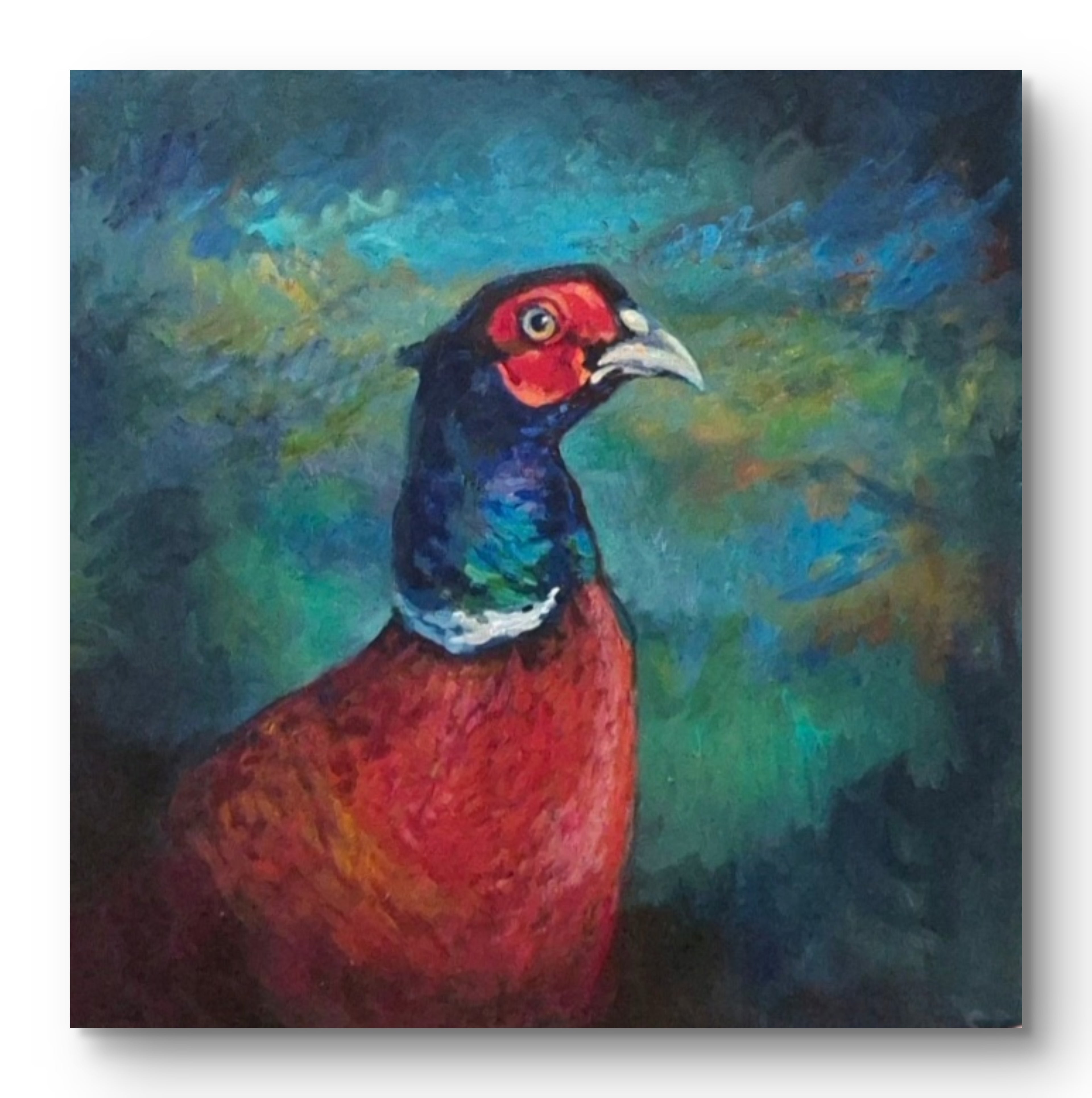 Sir Rouge - Original Pheasant Painting in Acrylic and Oil -50 x 50 cm/20 x 20 "