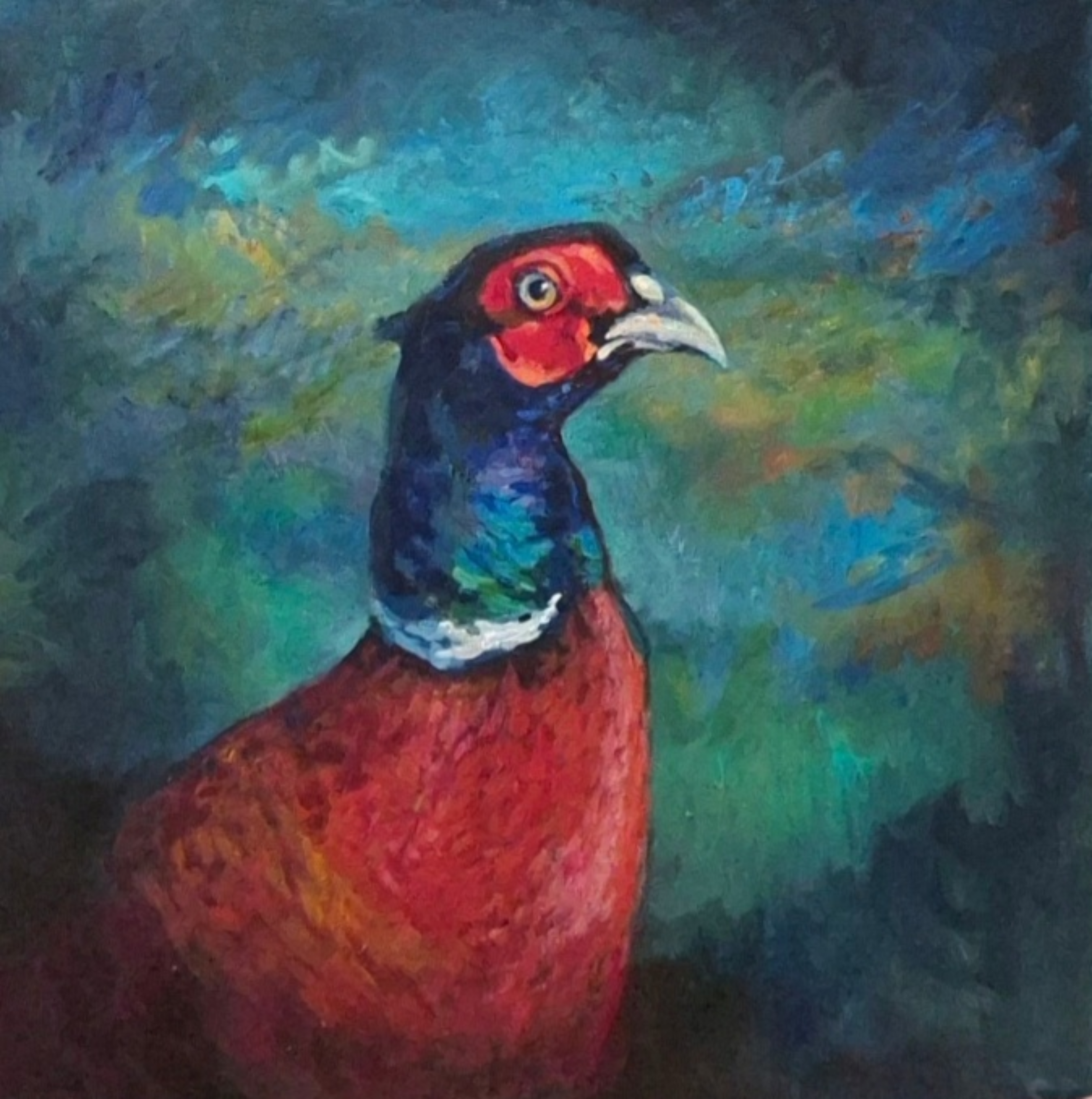 Sir Rouge - Original Pheasant Painting in Acrylic and Oil -50 x 50 cm/20 x 20 "