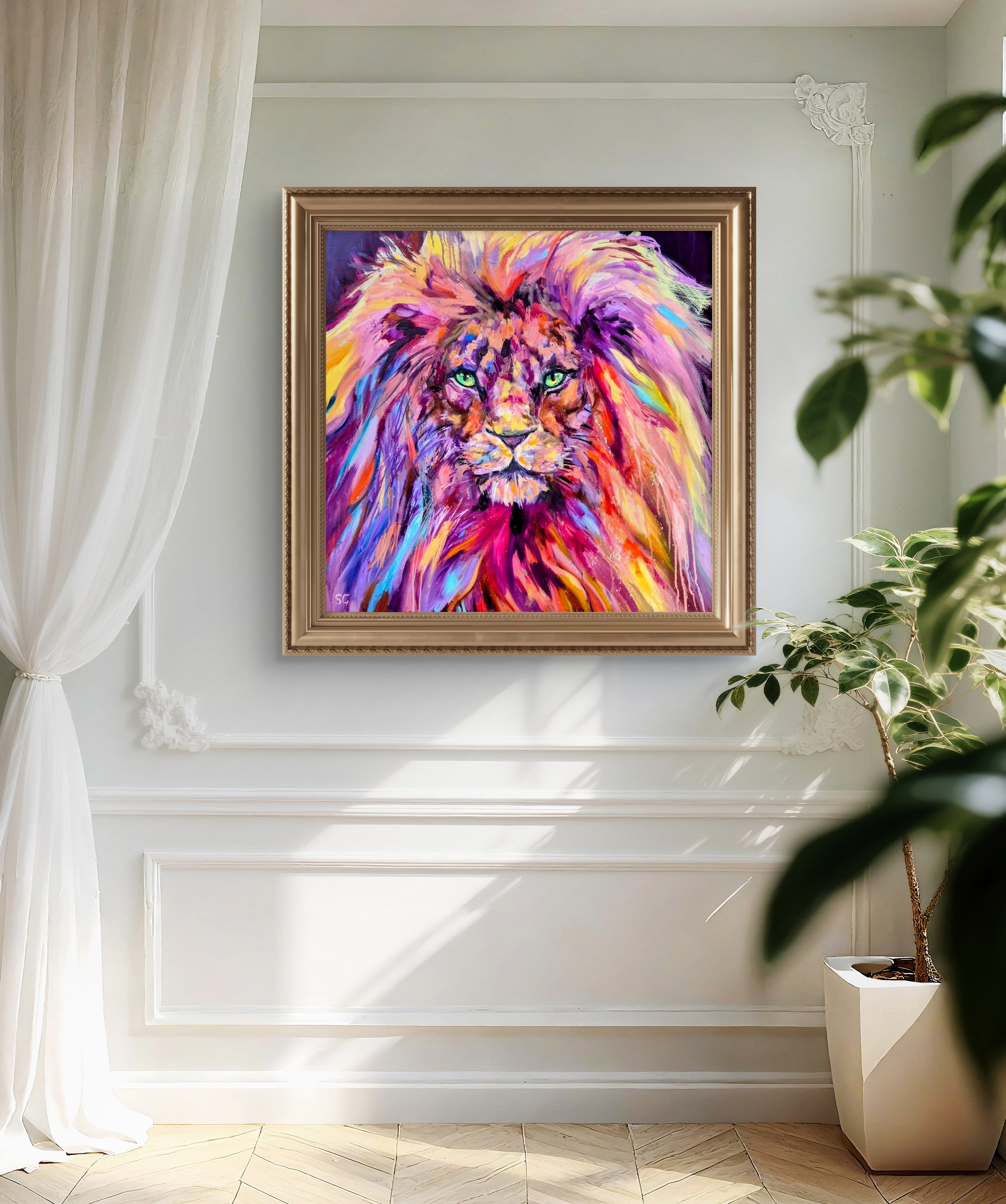 'Majestic Heart' - Original Lion Oil Painting 70 x 70 cm