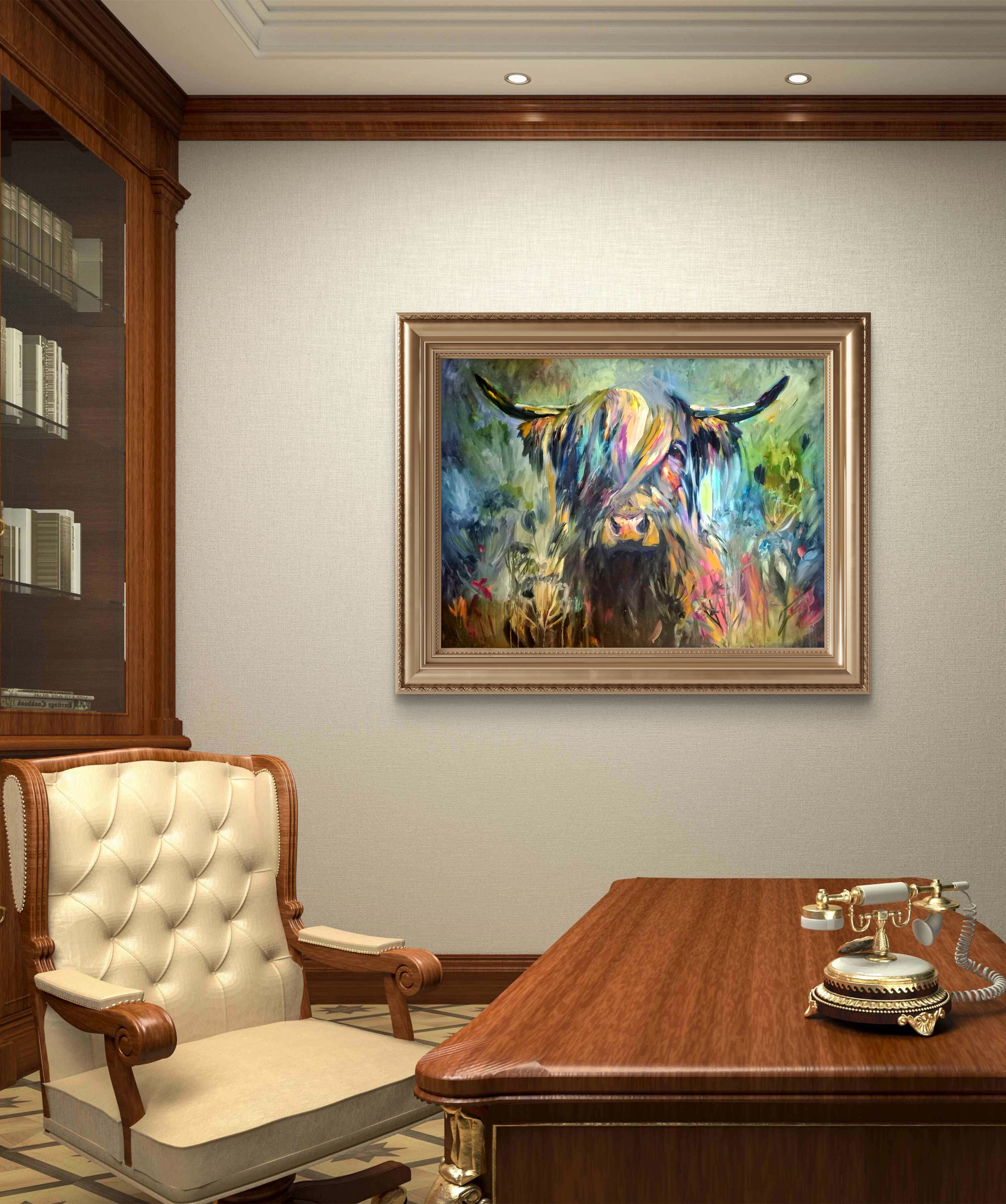 'Isle of Canna' Original Highland Cow Oil Painting. 80 x 100 cm/30 x 40 "