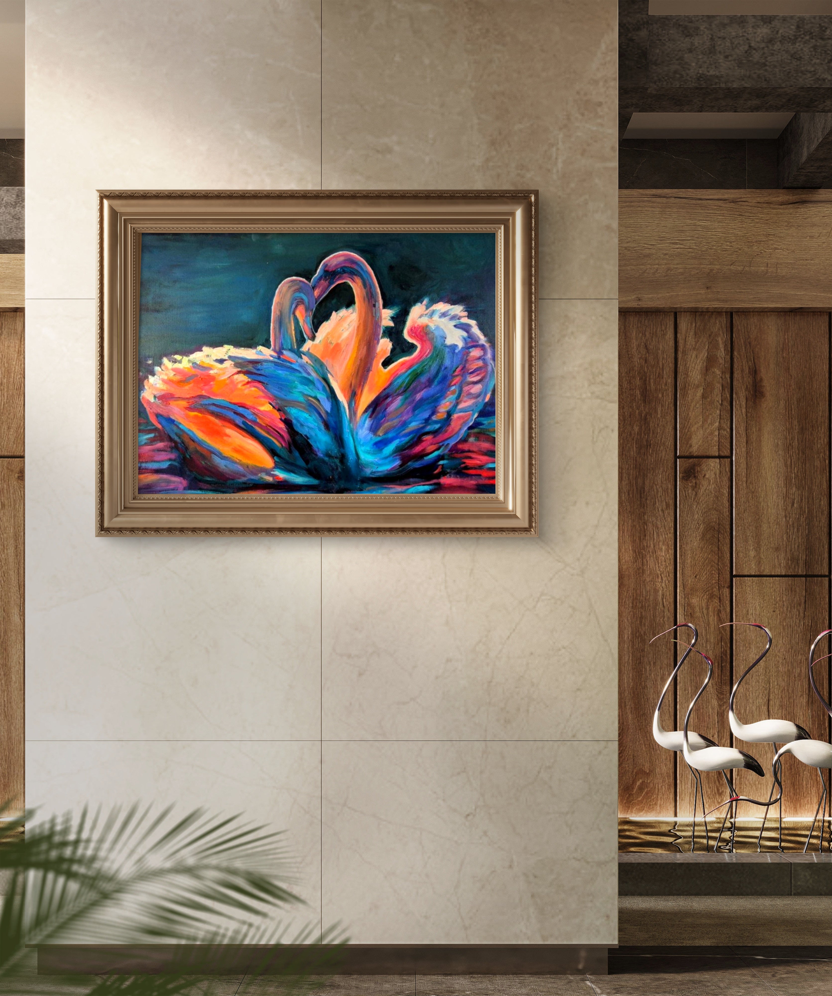 "Celestial Swans" 77 x 100 cm/ 30 x 40 " Original Oil Painting